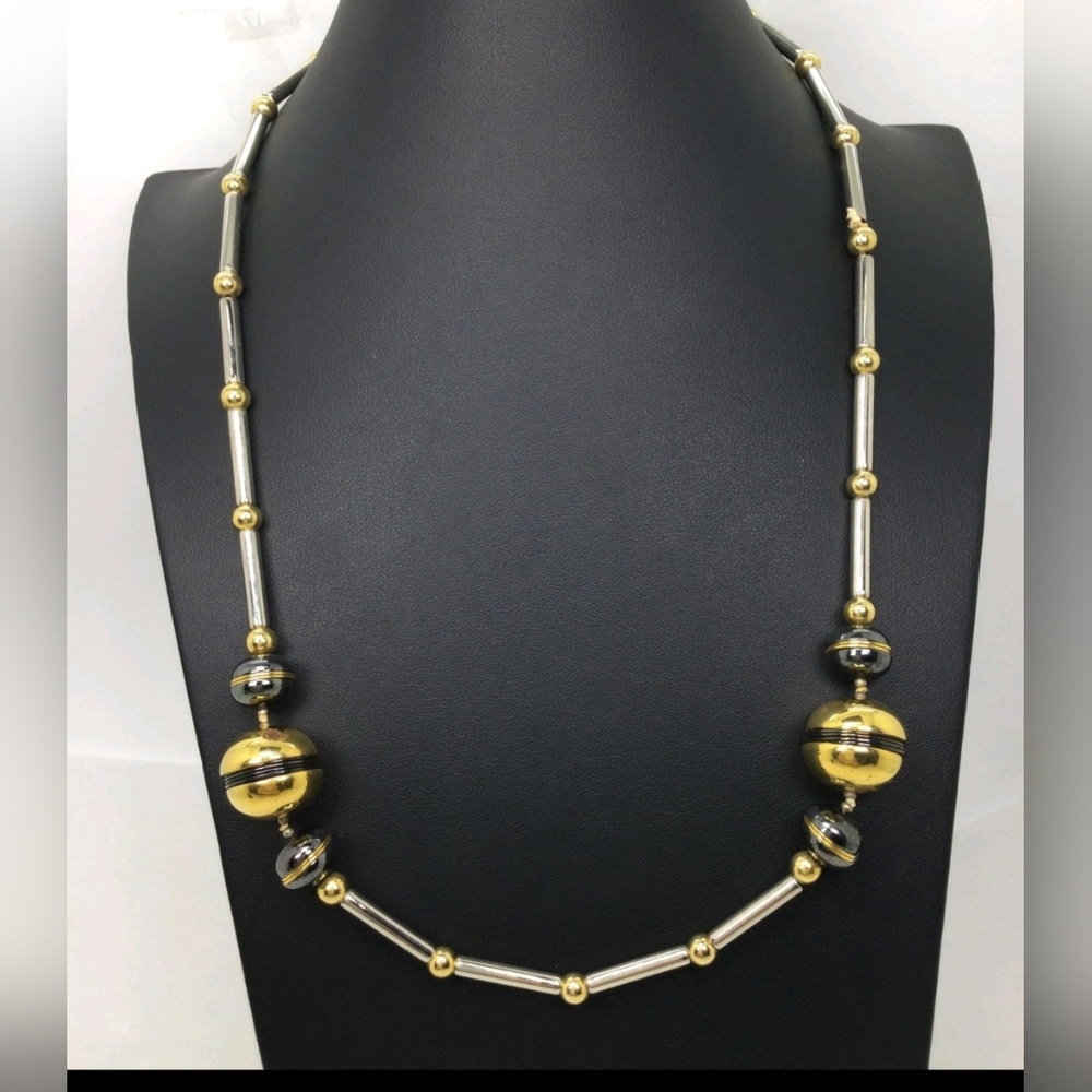 Vintage Anne Klein For Accessorcraft Mixed Metal Beaded Necklace 24" EUC